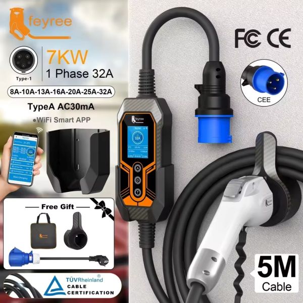 Зарядка для електромобіля Feyree 7кВт 32A Type1 Додатковий комплект