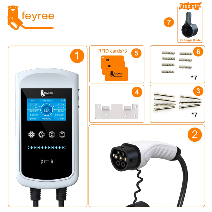 Зарядна станція для електромобіля Feyree 3 фази 22кВт 32A Type2