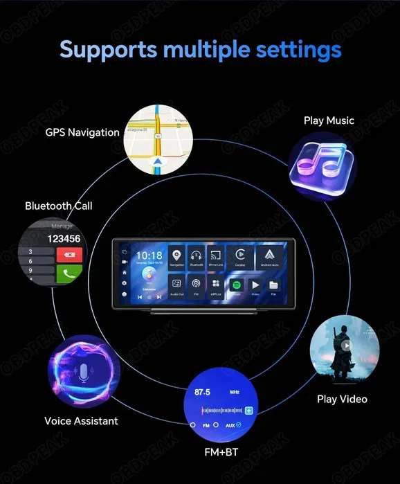 Авто екран 10 дюймів OBDPEAK T30 Apple CarPlay & Android Auto