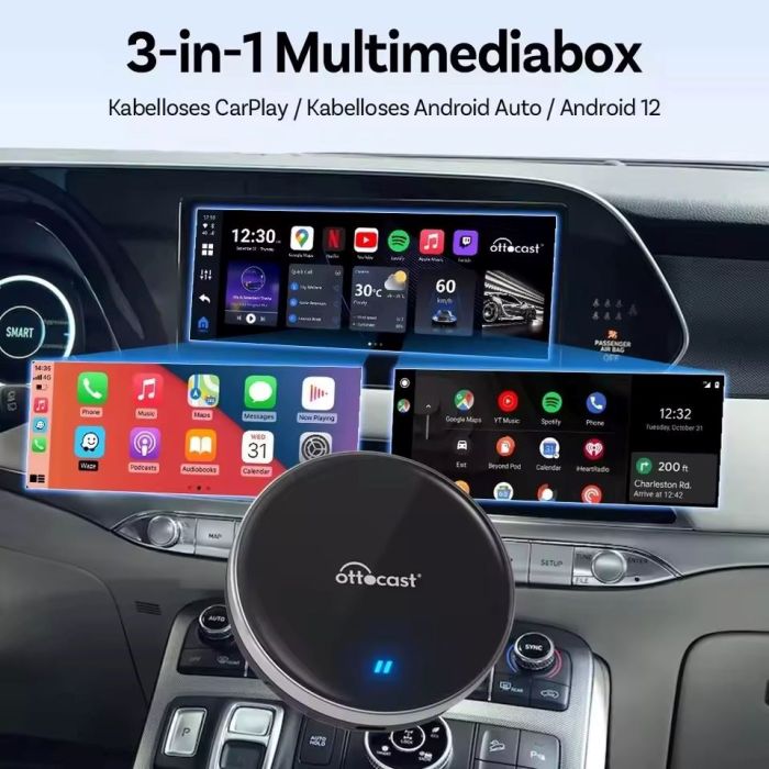 Ottocast P3 Lite авто приставка с Android 12 через CarPlay, YouTube