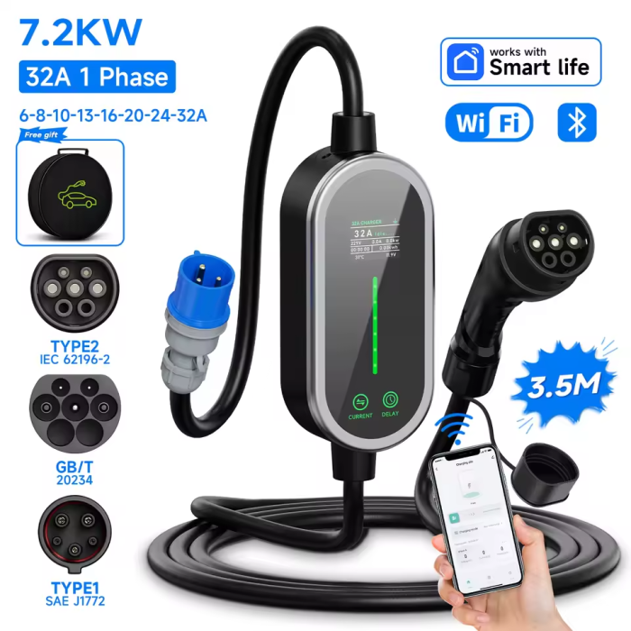 Зарядное устройство для электромобиля Afyeev 7 кВт 32A GB/T с Wi-Fi и APP