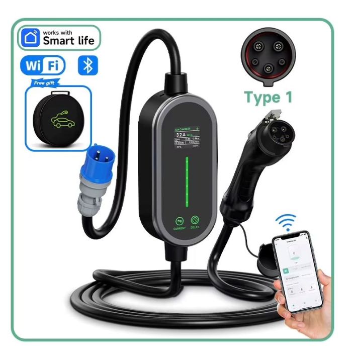 Зарядка для електромобіля  Afyeev 7кВт 32A, Type1, Wi-Fi APP Bluetooth Control