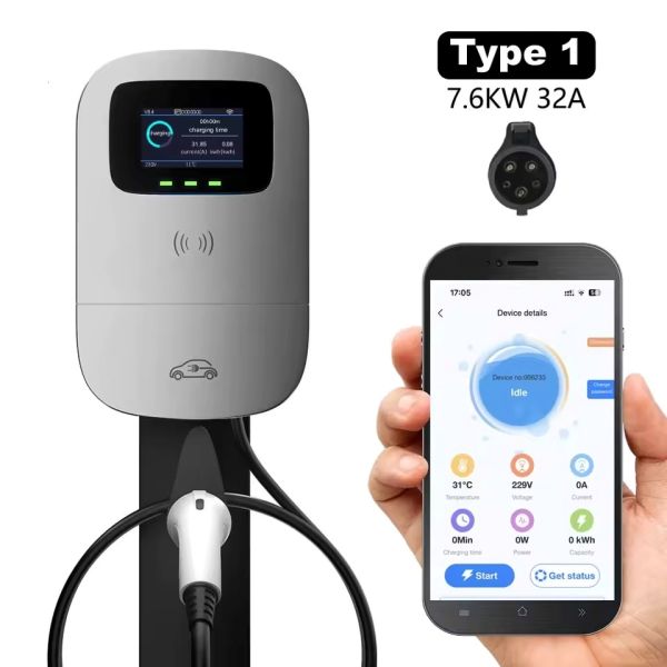 Зарядна станція для електромобіля JIGU Type1 Silver 7,6 кВт 32А | 1-фазна з Wi-Fi керуванням через свій додаток