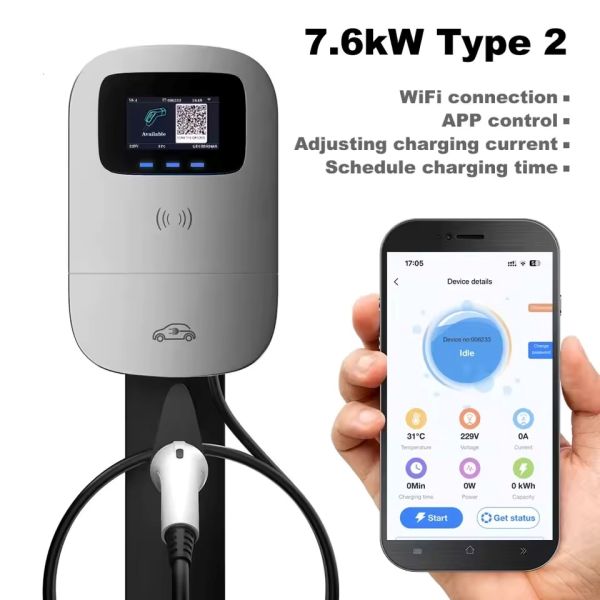 Зарядна станція для електромобіля JIGU Type 2 Silver 7,6 кВт 32А | 1-фазна з Wi-Fi керуванням через свій додаток