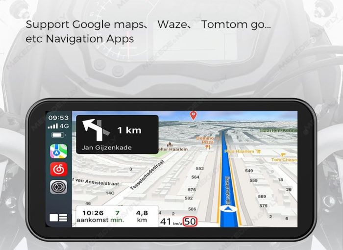 Сенсорний бездротовий екран CarPlay & Android Auto для мотоцикла з навігатором